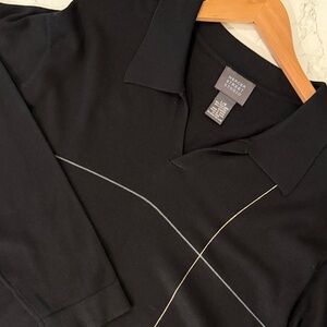 Mercer Street Studio Men’s Black Silk Cotton Long Sleeve Polo Shirt Size L